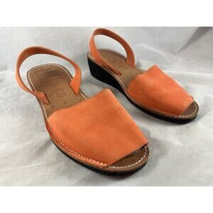 Handmade Artisan Tesoro Orange Leather Slides Sandals Spain US Size 10.5